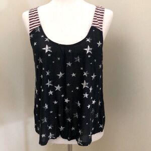 Others Follow. Open Back Tank. Stars & Stripes. Navy Blue, Red, White. Medium.